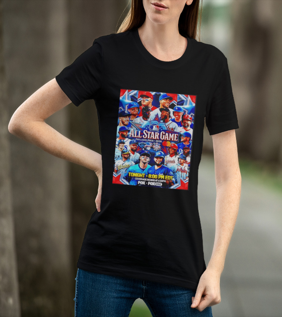 2026 MLB All Star Game Philadelphia Featured Stars And Team Jerseys Fox Coverage T-Shirt