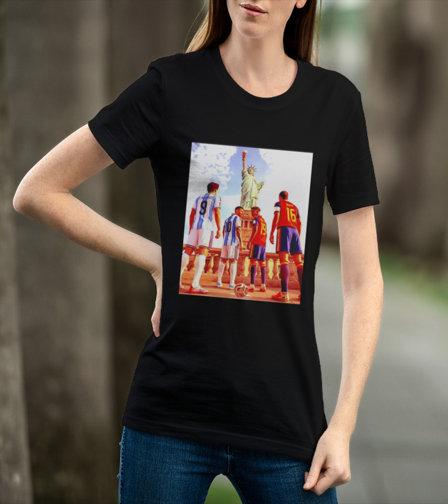 Lionel Messi J Alvarez Lamine Yamal Rodrigo Football Statue Of Liberty Argentina Spain Soccer T-Shirt