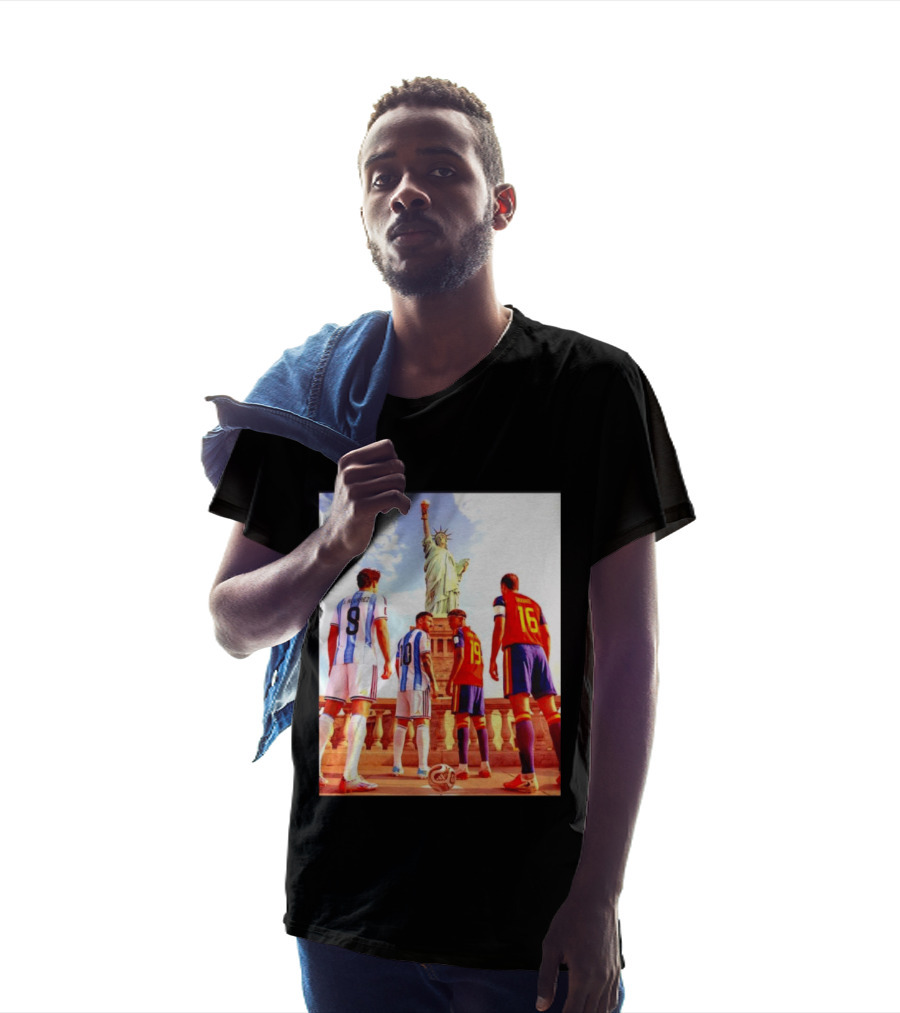 Lionel Messi J Alvarez Lamine Yamal Rodrigo Football Statue Of Liberty Argentina Spain Soccer T-Shirt