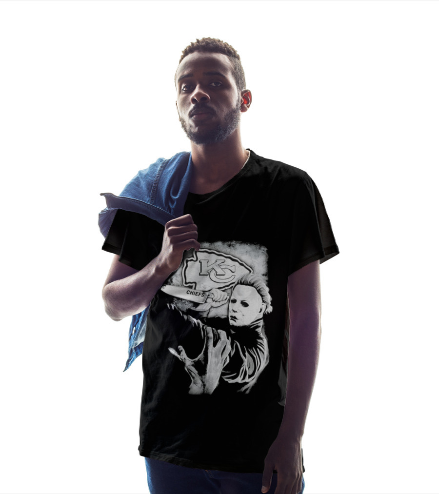 Michael Myers Holding Knife With KC Chiefs T-Shirt