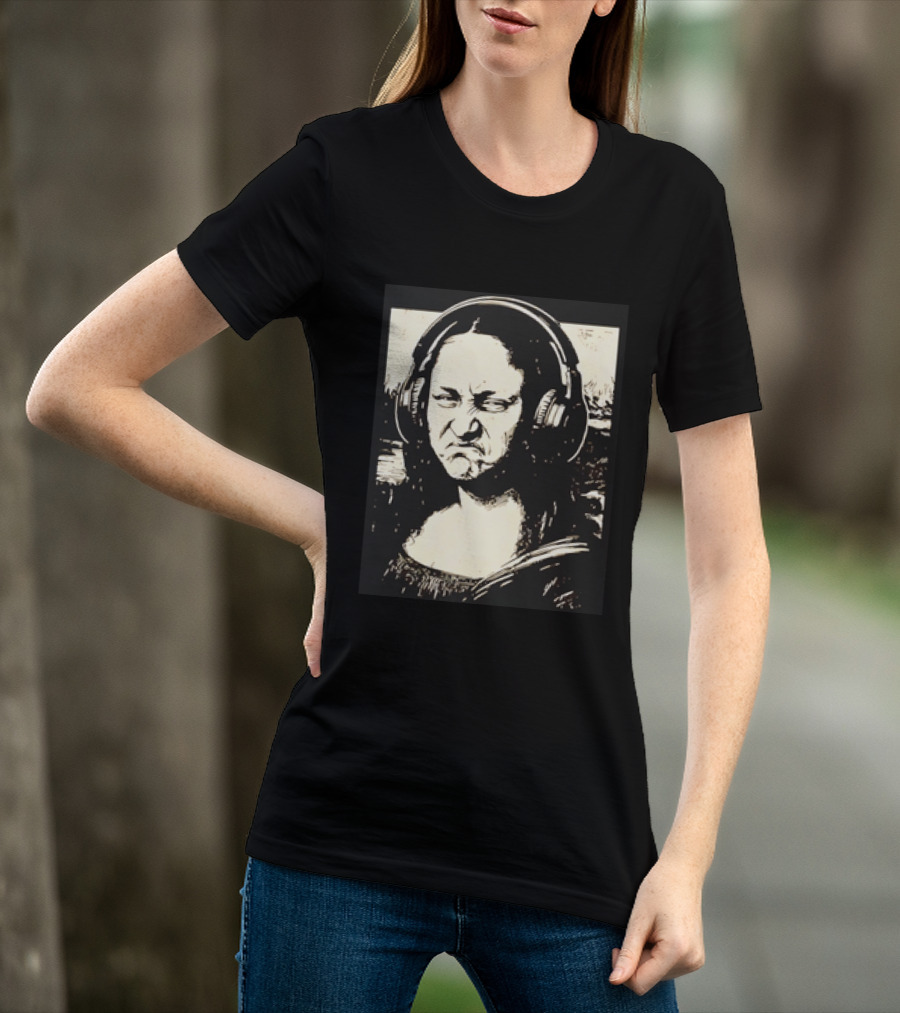 Mona Lisa Headphones Grumpy Expression Fusion T-Shirt