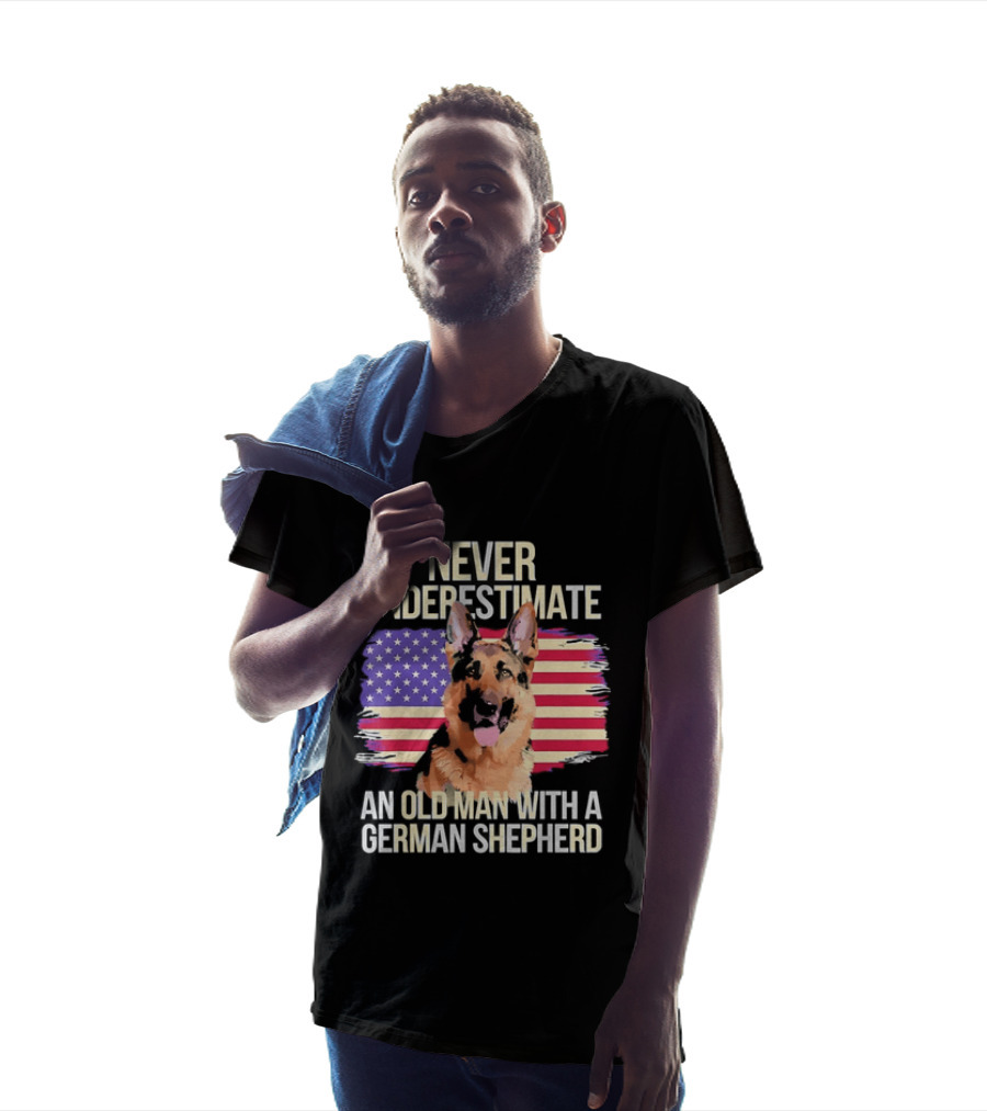 Never Underestimate An Old Man With A German Shepherd American Flag T-Shirt