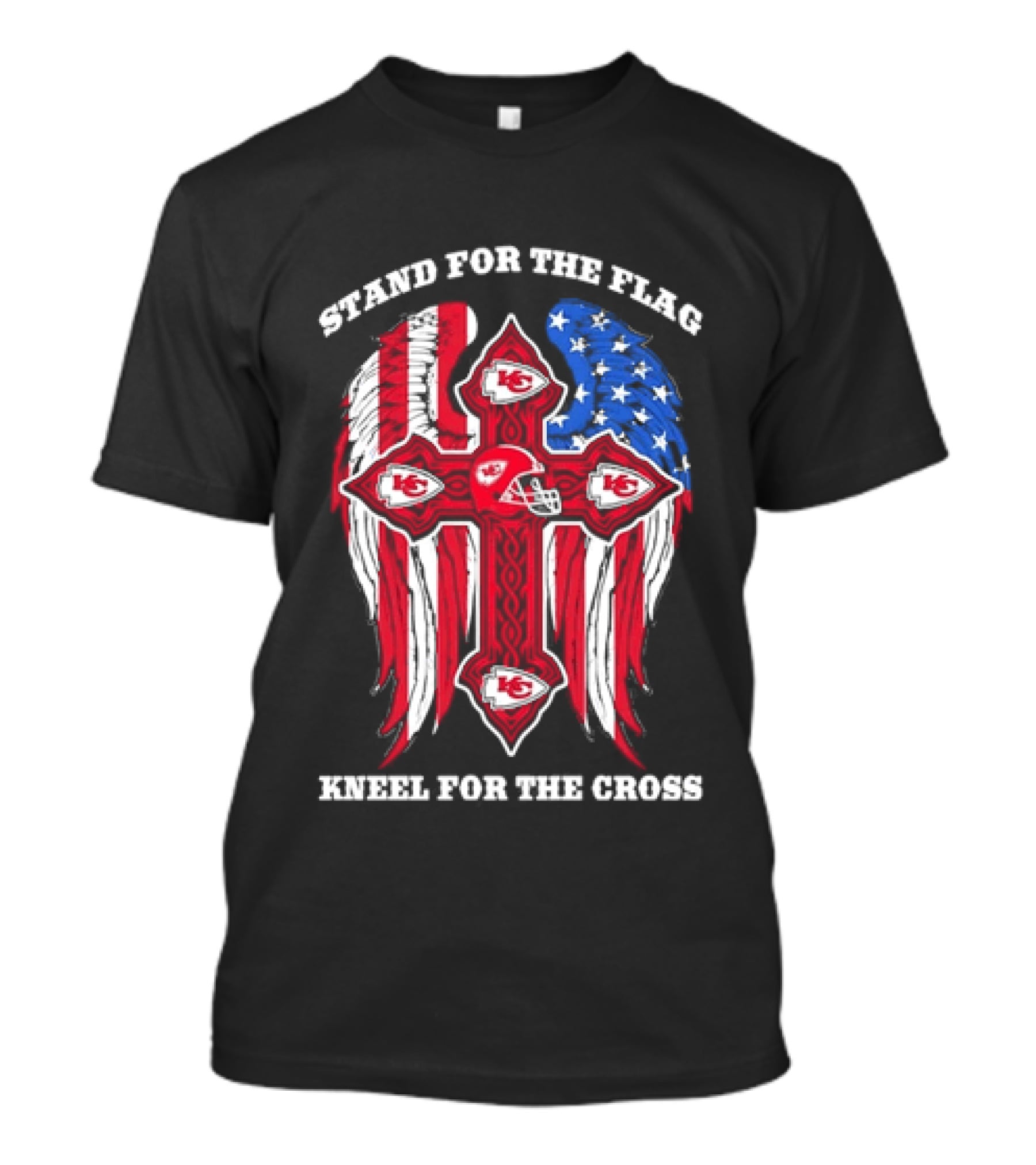 Stand For The Flag Kneel For The Cross Kansas City Chiefs American Flag Cross T-Shirt