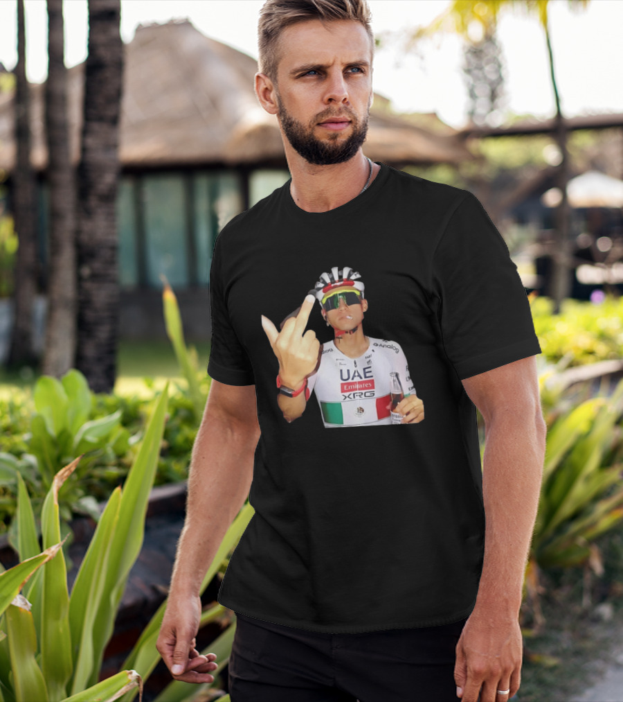 UAE Emirates Cyclist Isaac Del Toro Middle Finger Smoking With Beer T-Shirt