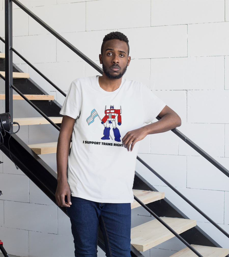 I Support Trans Rights Robot With Flag T-Shirt