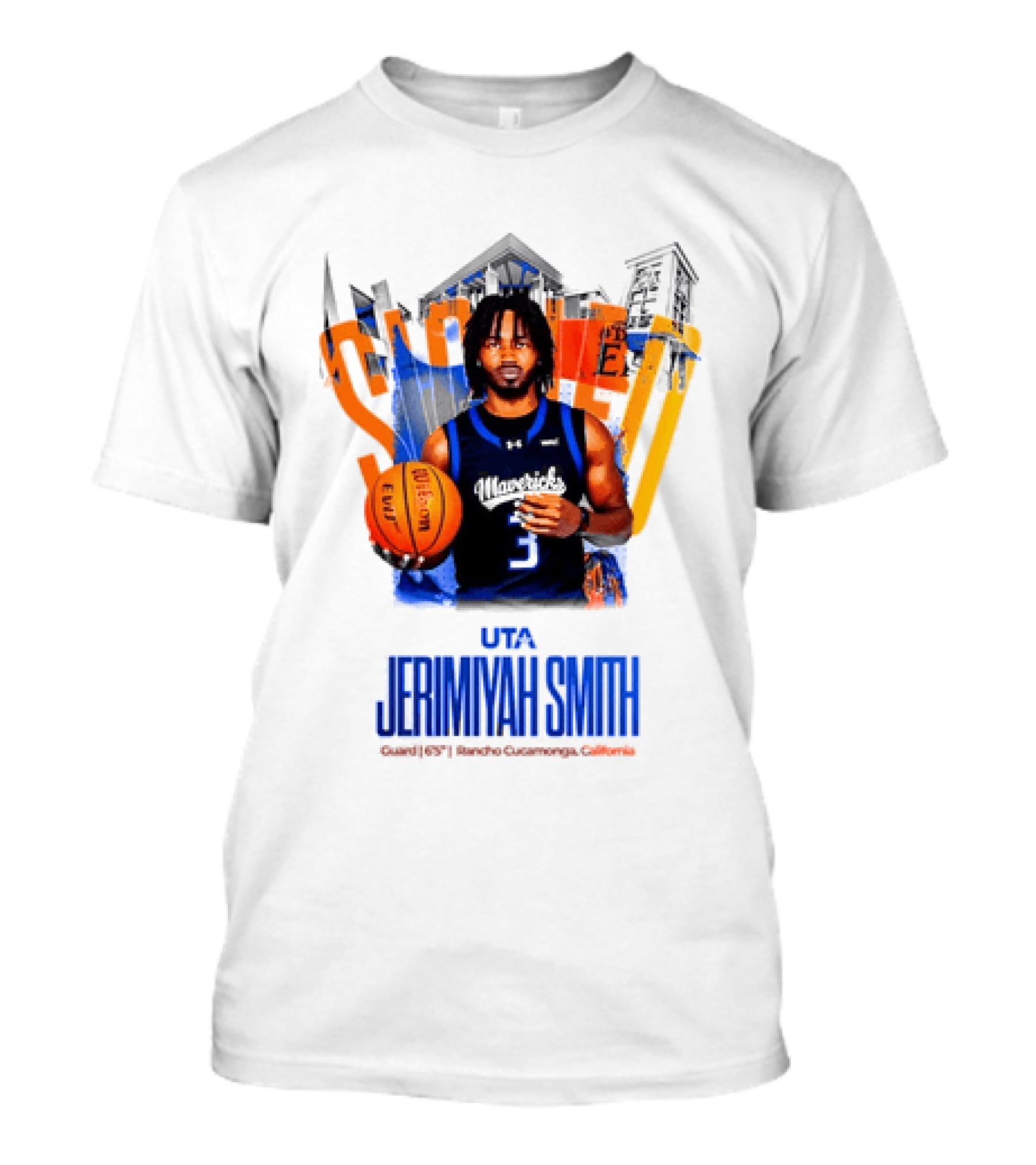 UTA Mavericks Jerimiyah Smith No 3 Basketball Player T-Shirt