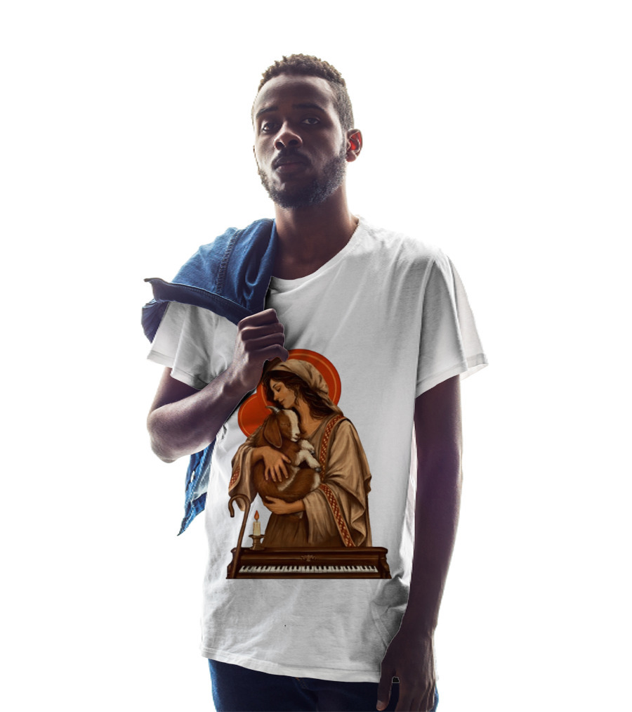 Woman Embracing Goat With Candle And Piano Halo T-Shirt