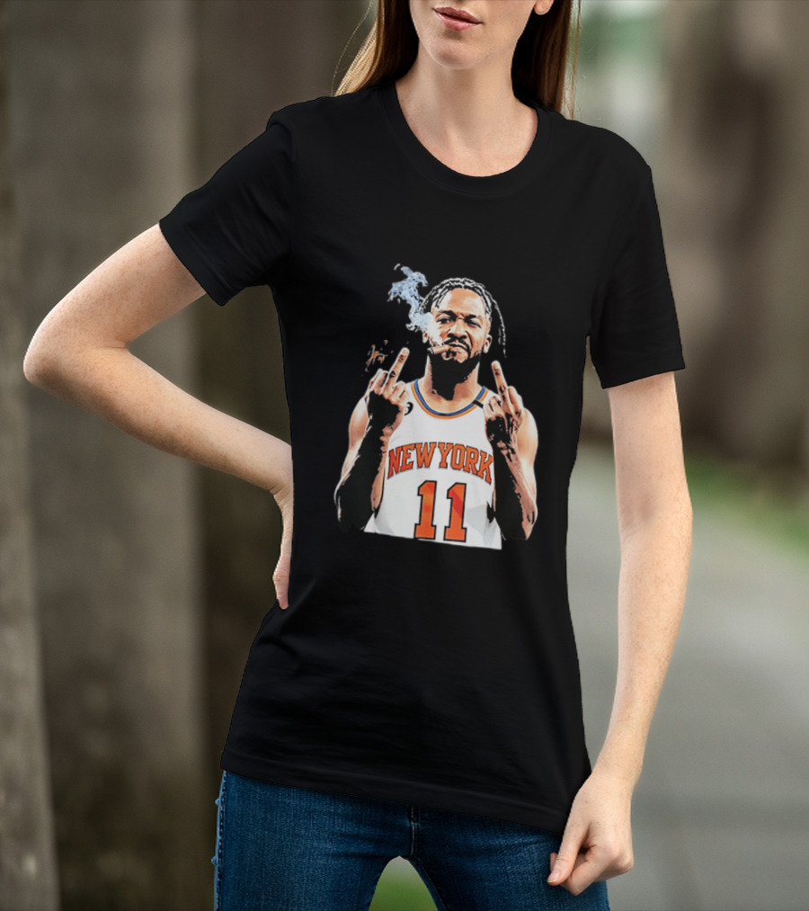 New York Knicks Jalen Brunson 11 Smoking Cigar Middle Finger Pose T-Shirt