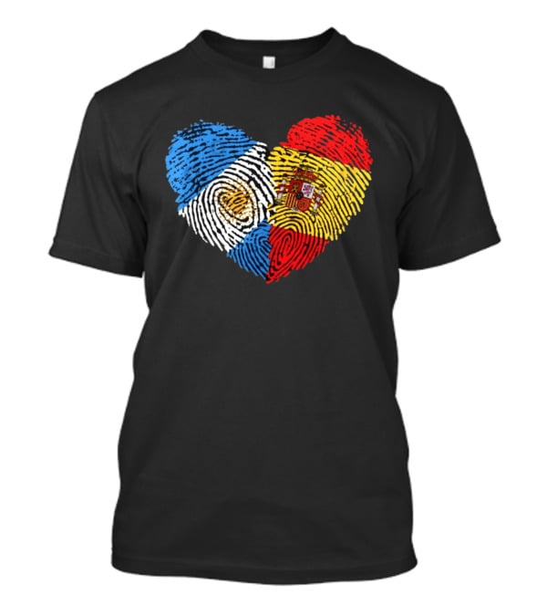 Half Spain Half Argentine Heart Fingerprints Flags Spain Argentina T-Shirt