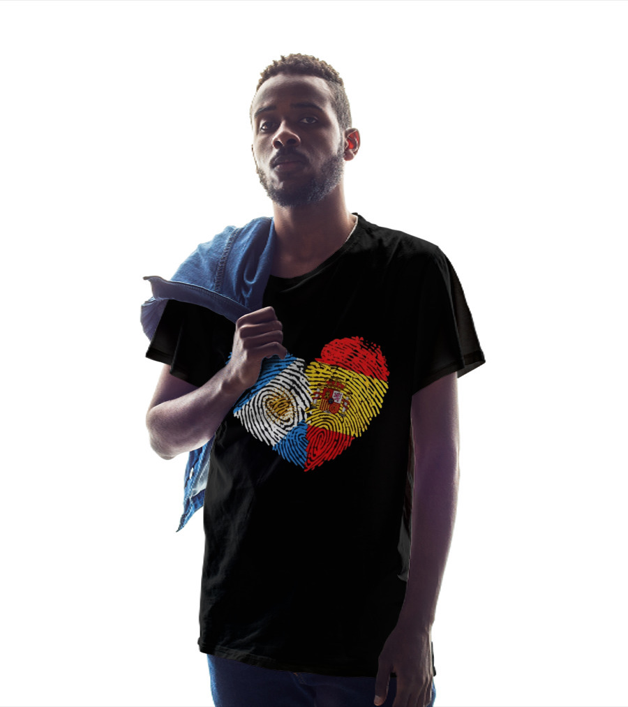 Half Spain Half Argentine Heart Fingerprints Flags Spain Argentina T-Shirt