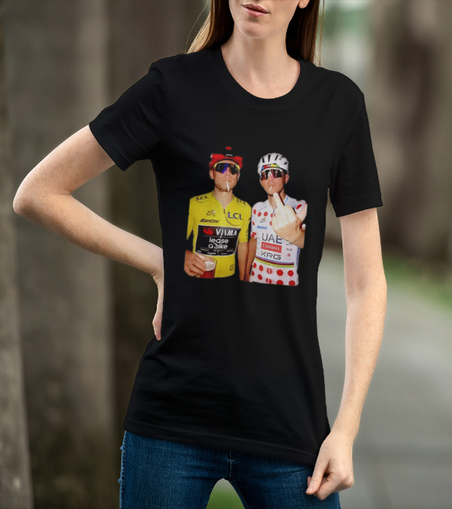 Jonas Vingegaard Tadej Pogačar 2026 Tour De France Visma UAE LCL Santini Emirates XRG Visor Beer Gesture T-Shirt