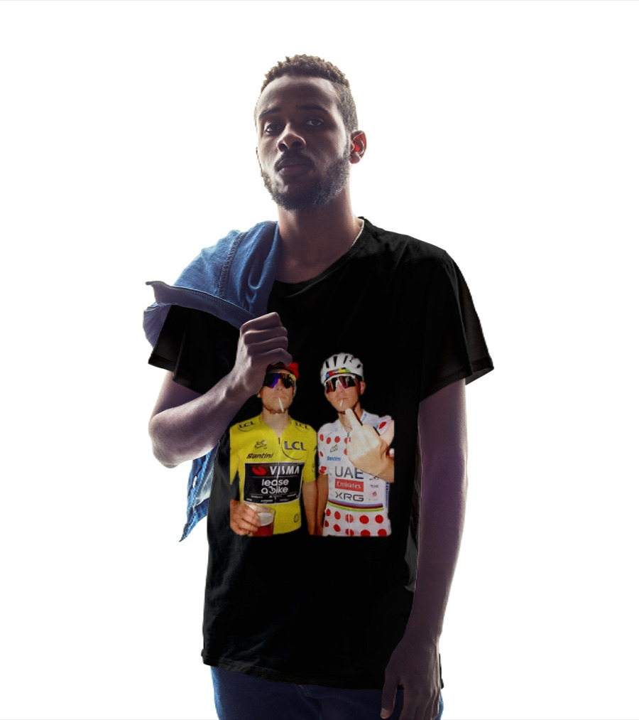 Jonas Vingegaard Tadej Pogačar 2026 Tour De France Visma UAE LCL Santini Emirates XRG Visor Beer Gesture T-Shirt