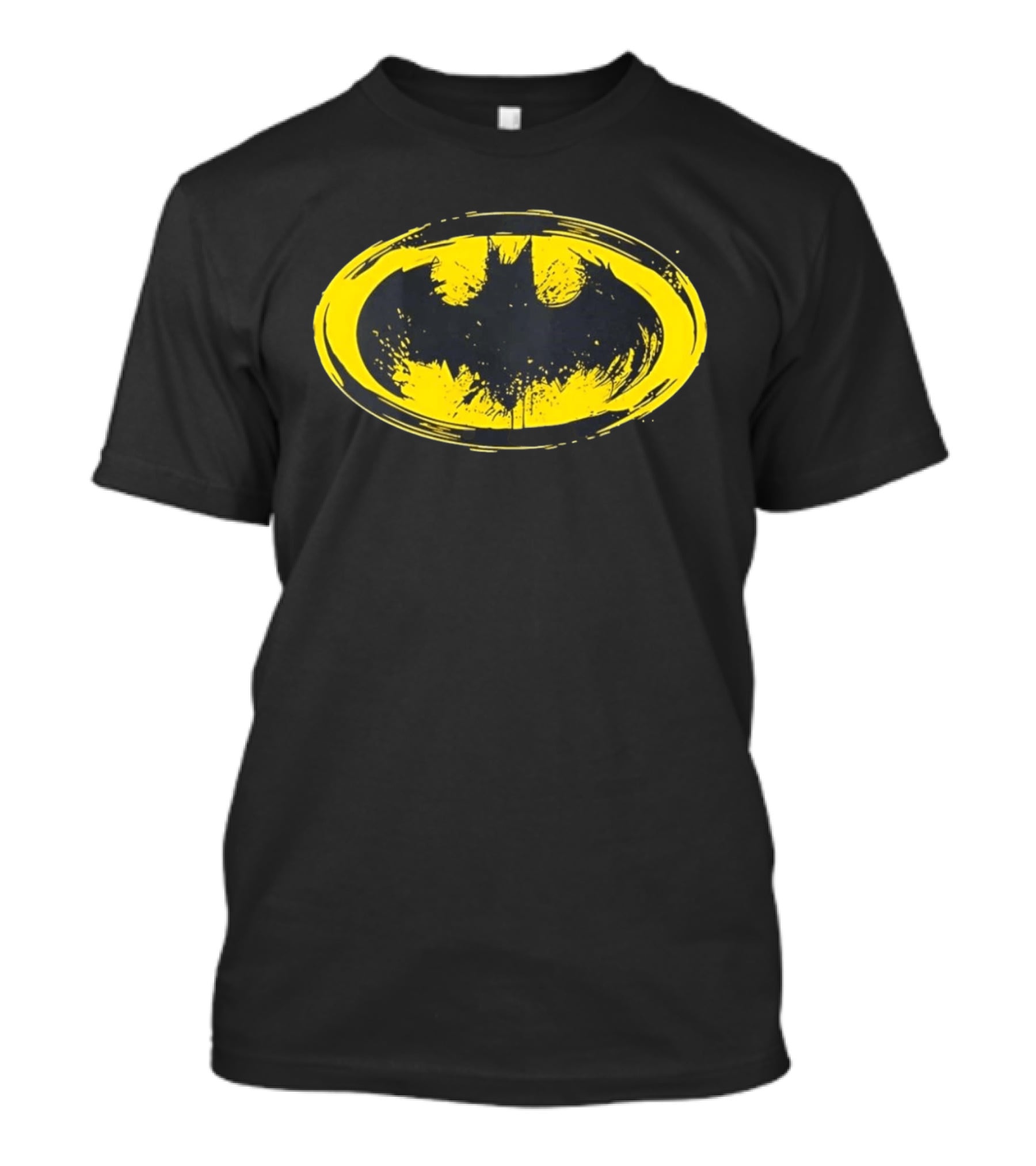 Batman Distressed Yellow Oval T-Shirt