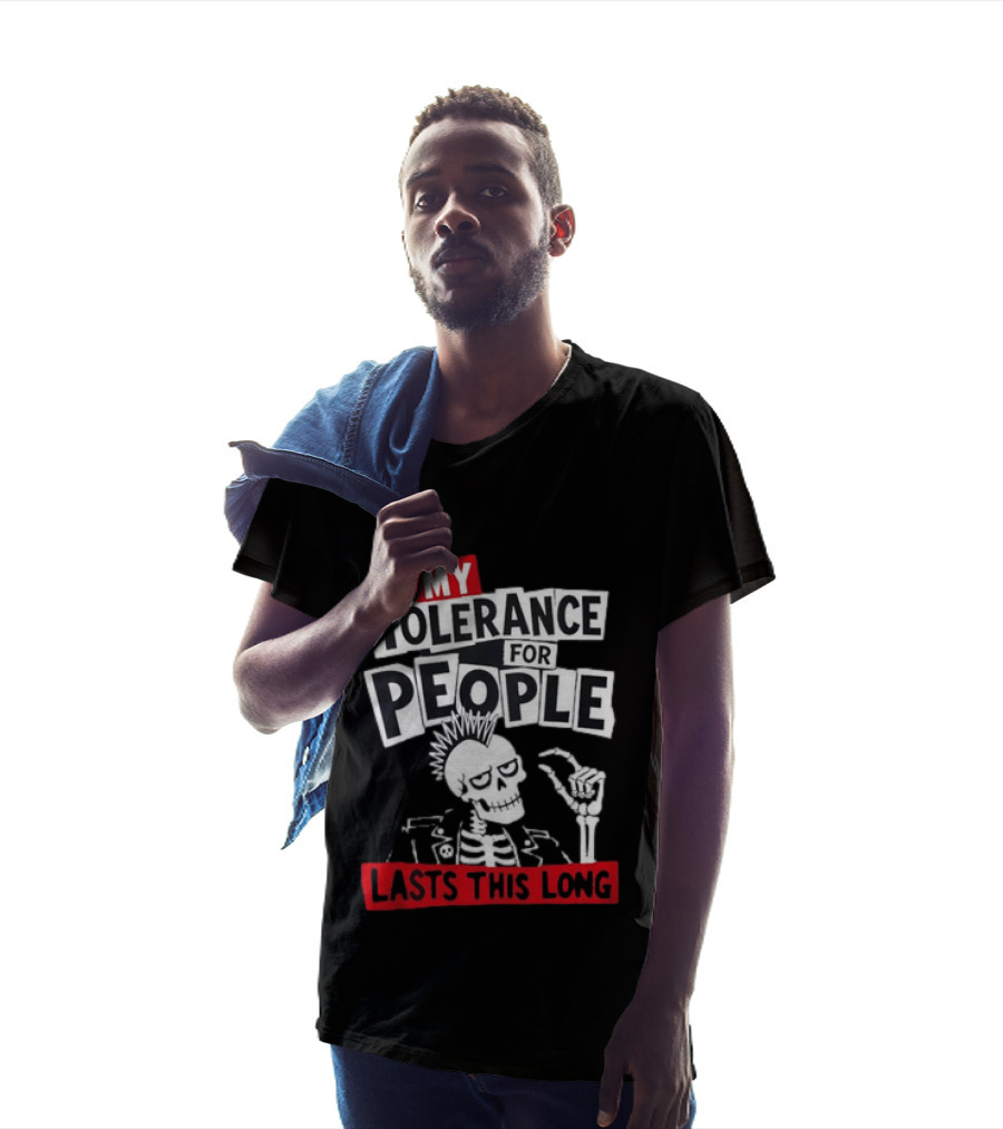 My Tolerance For People Lasts This Long Punk Skull Mohawk Skeleton T-Shirt