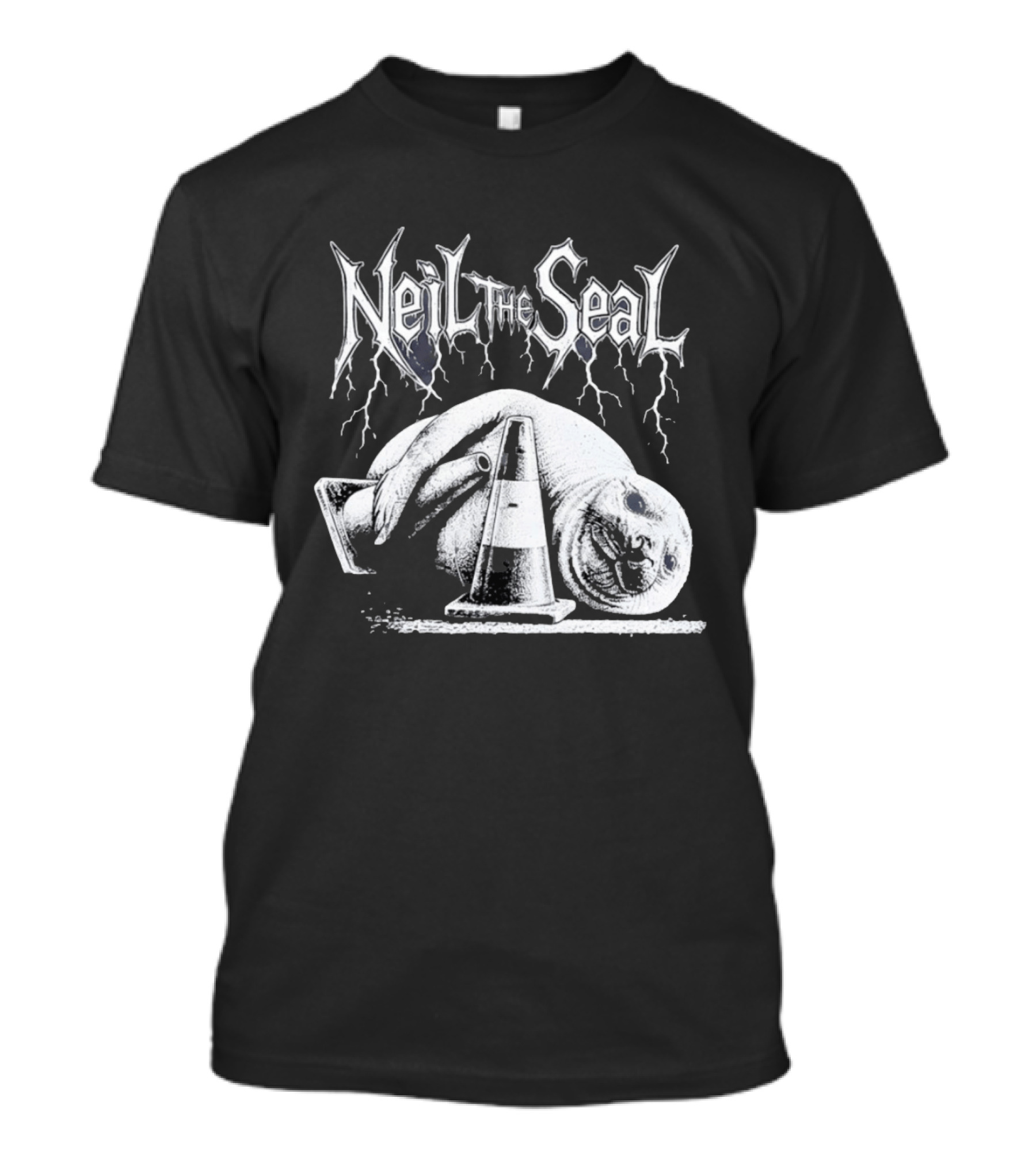Neil The Seal Heavy Metal Gothic Animal 2026 With Traffic Cone Electric Guitar T-Shirt