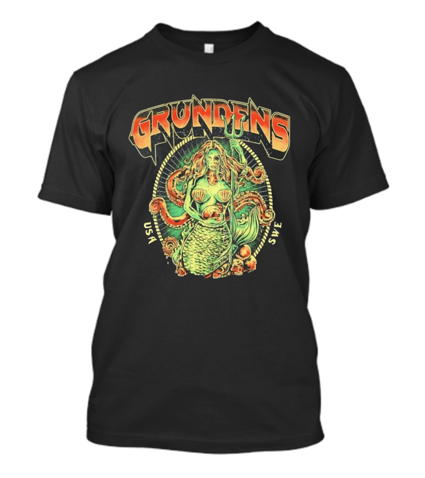 Grundens Undead Mermaid Holding Skull USA SWE Since 1926 T-Shirt