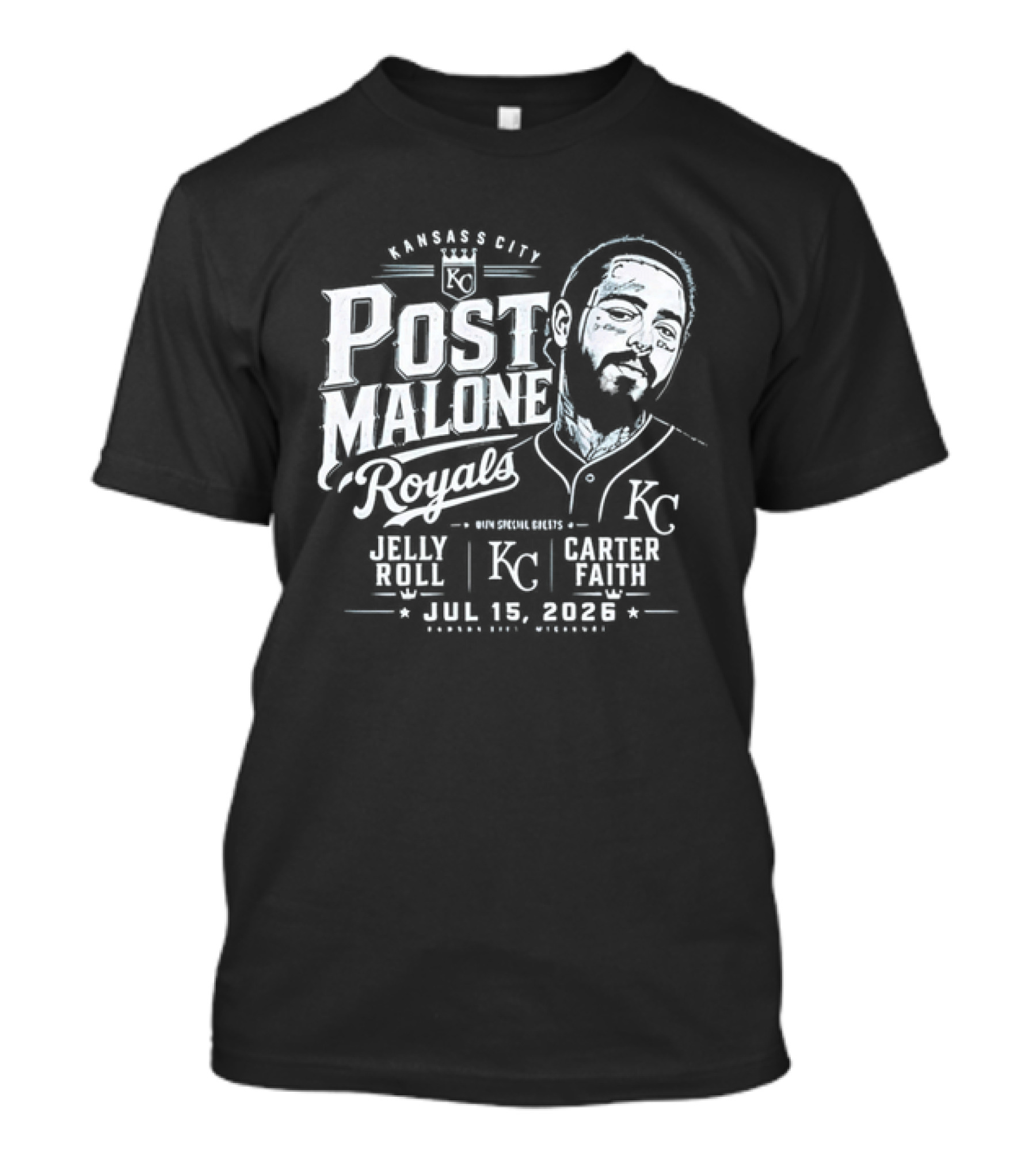 Post Malone Kansas City Royals Concert Jelly Roll Carter Faith KC 2023 T-Shirt