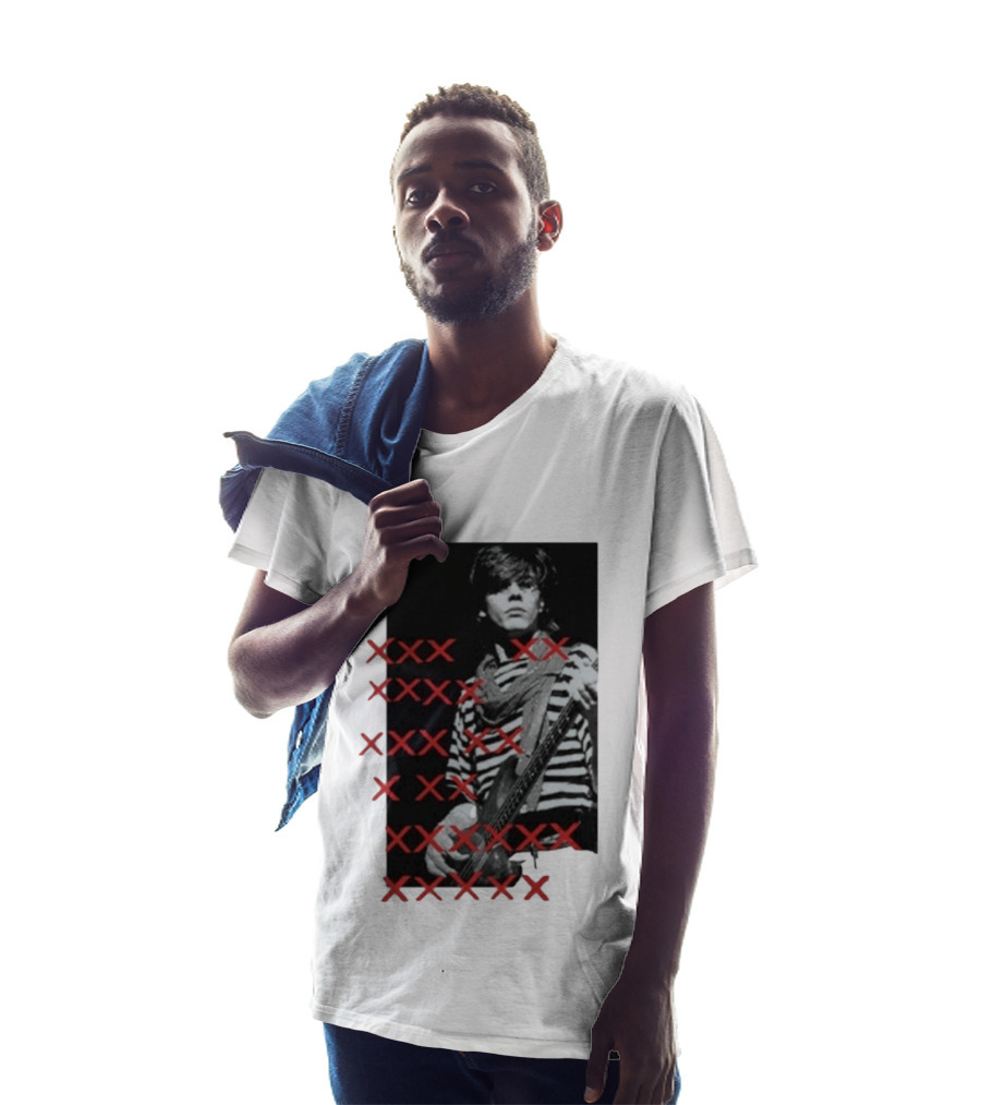 John Taylor X Punk Masters Striped Bass Guitar Image Red XXX Marks T-Shirt