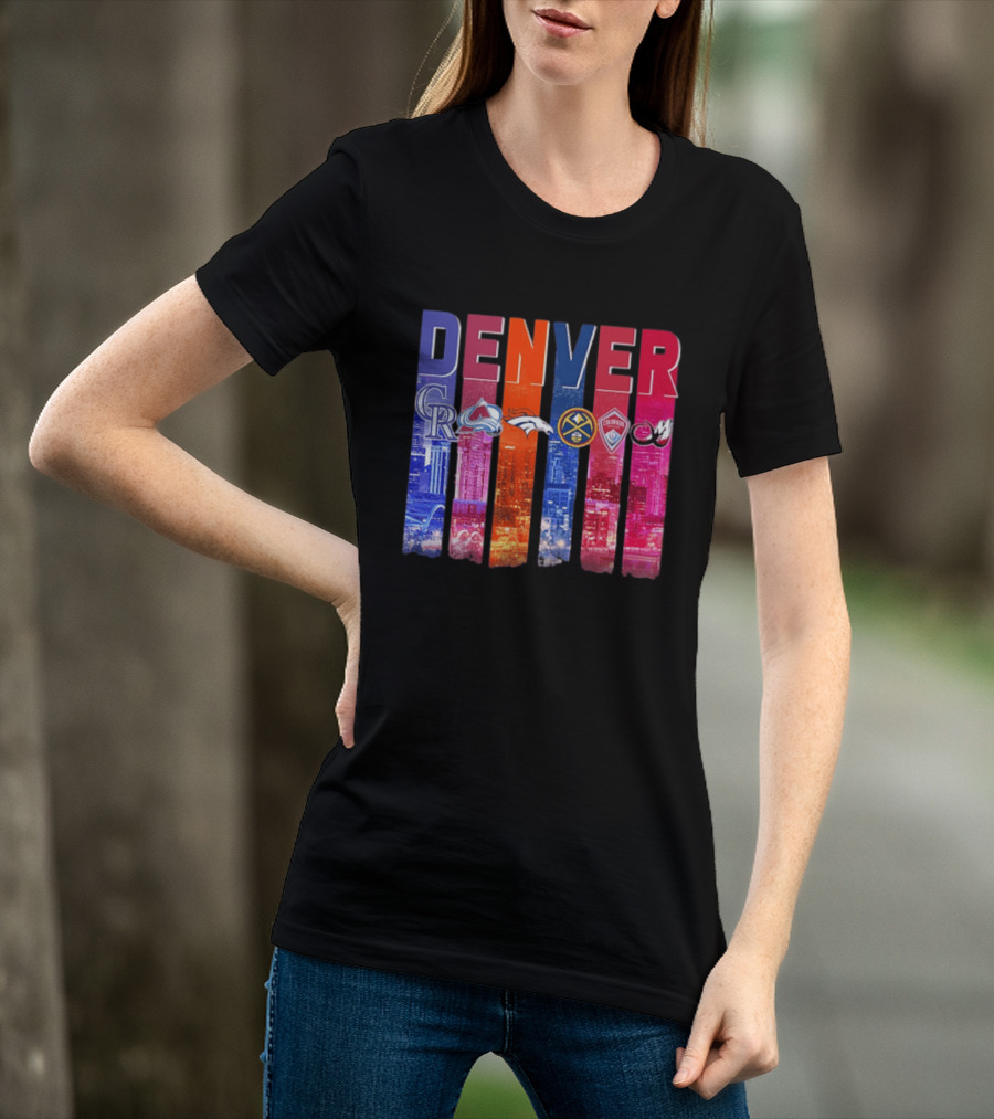 Denver Broncos Nuggets Rockies Avalanche Rapids Pioneers Skyline T-Shirt