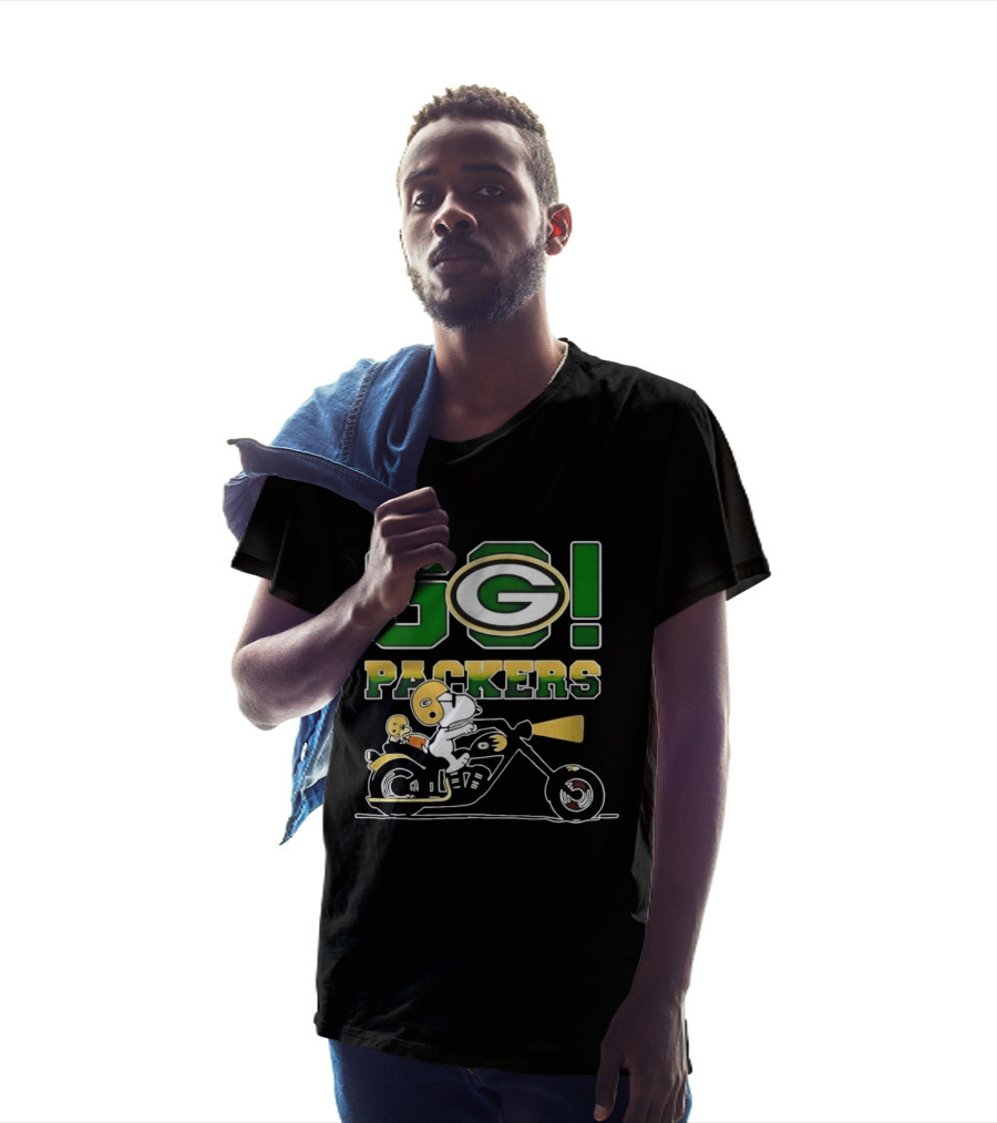 Snoopy Riding Motorcycle Go Packers NFL Fan Celebration T-Shirt
