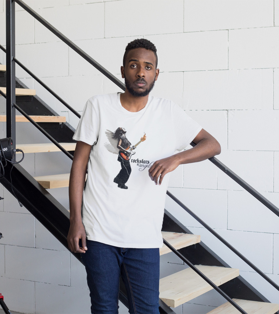 Angel Guitarist With Fiery Rockstars And Angels T-Shirt