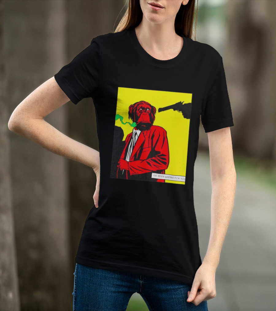 Chimpanzee Hitman Smoking Scene I've Been Waiting For You T-Shirt