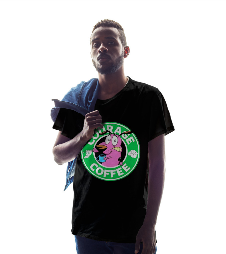 Courage The Cowardly Dog Coffee Parody Green Circle T-Shirt
