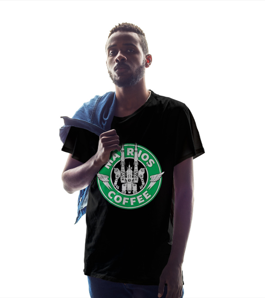 Marios Coffee Mech Robot Wings Green Circular T-Shirt