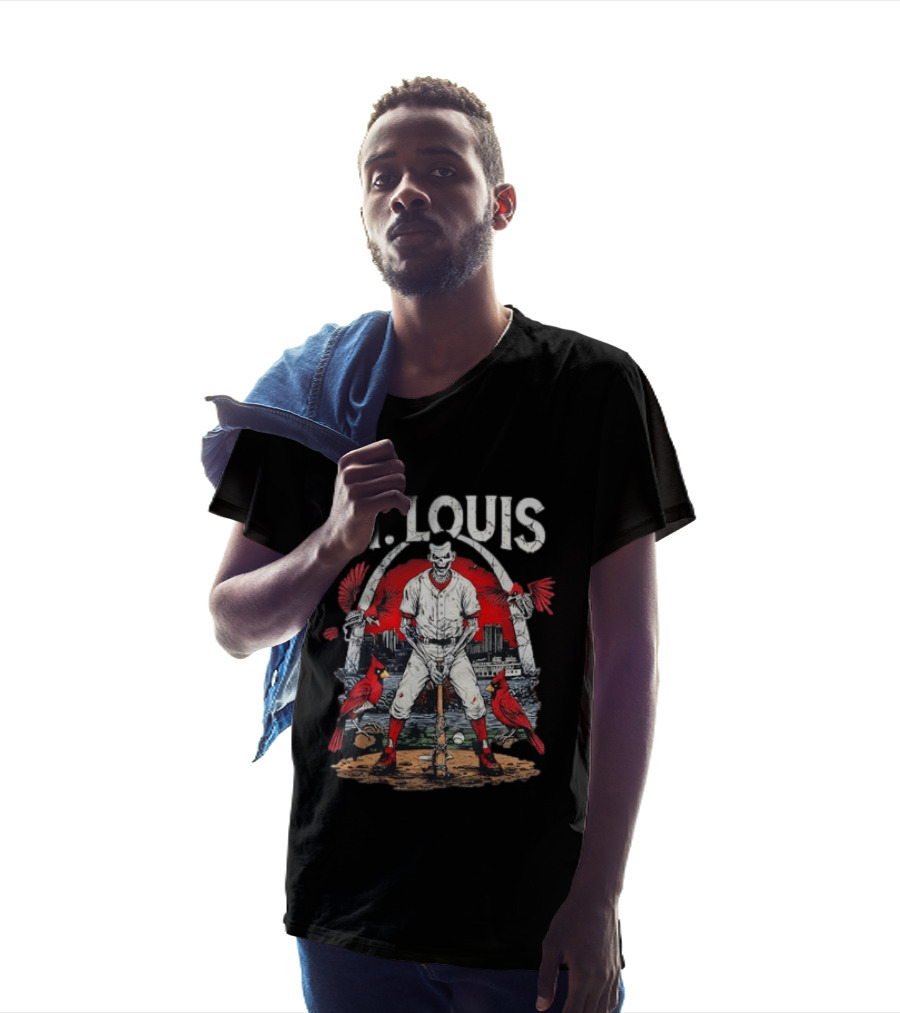 St. Louis Baseball Skeleton With Cardinals And Arch T-Shirt