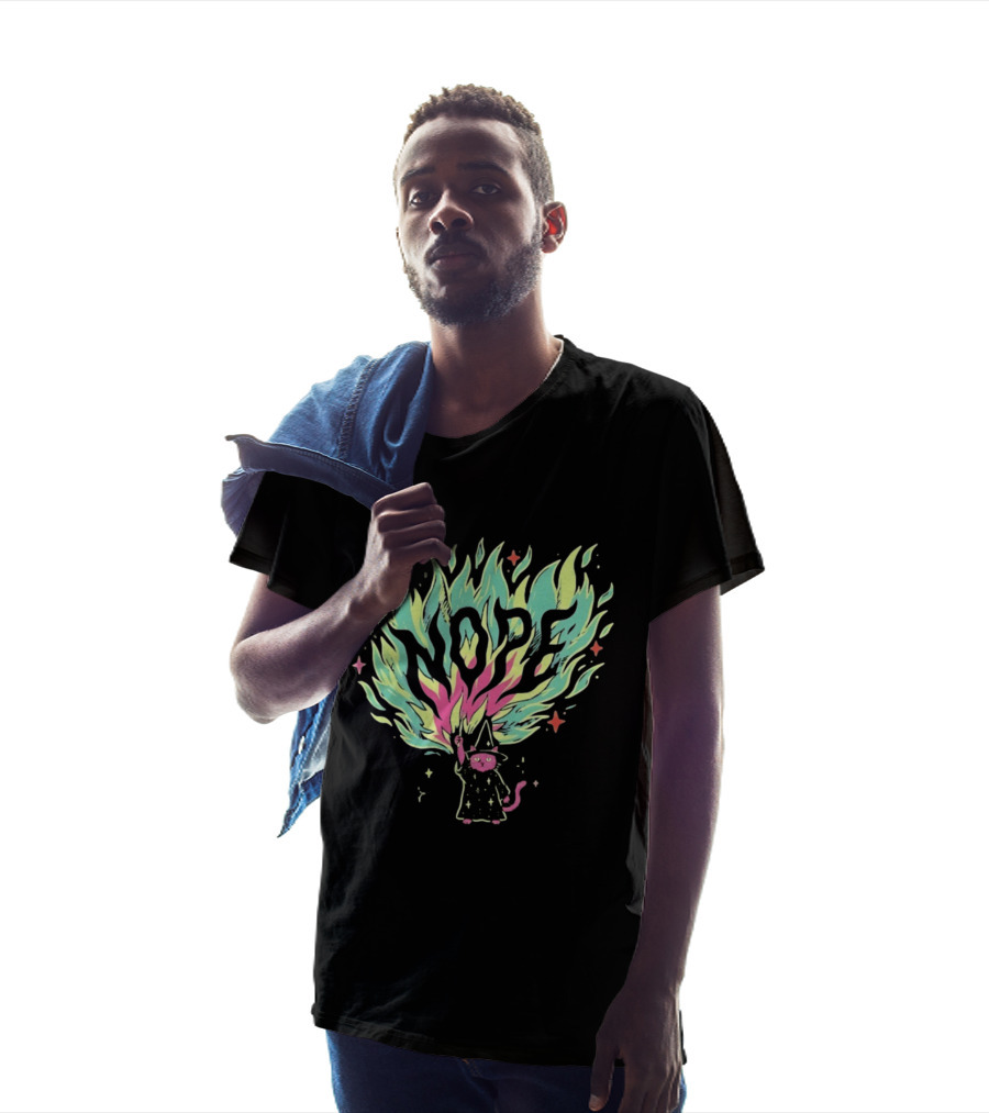NOPE Wizard Cat Fire Magic Spell Casting Mystical Fantasy Kitten T-Shirt