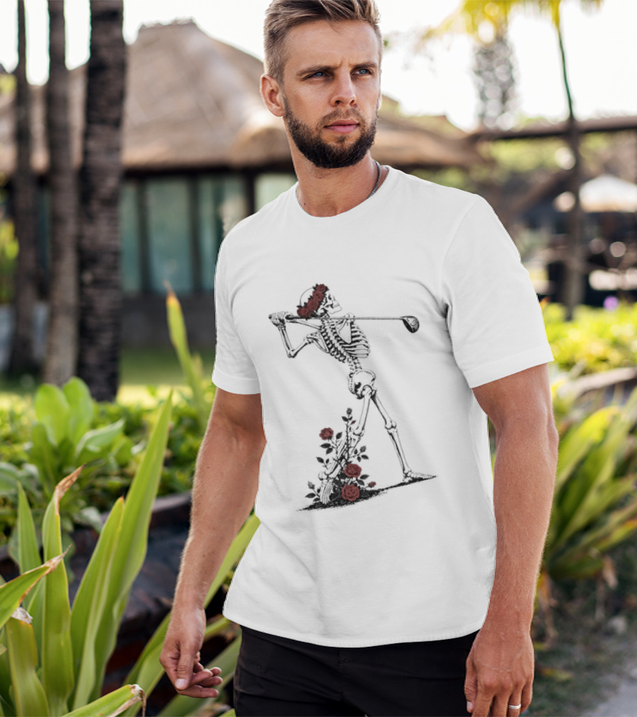Grateful Dead Skeleton Golfer With Roses And Golf Club T-Shirt
