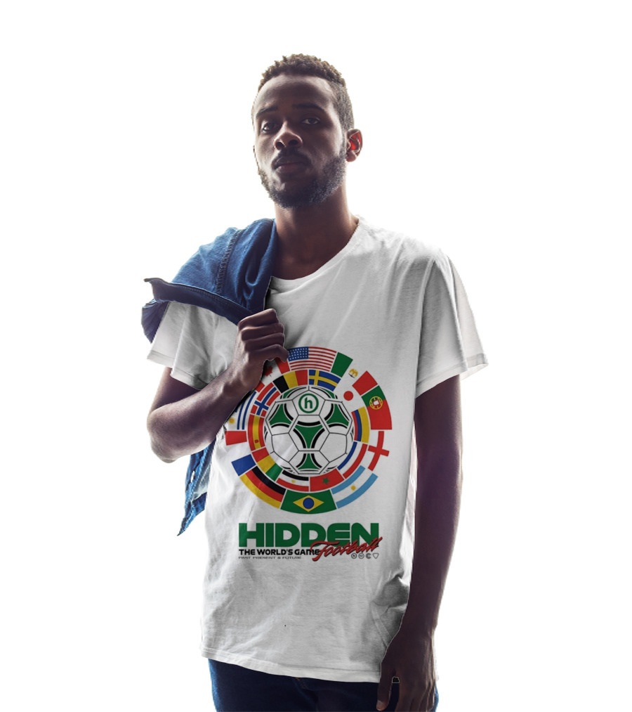 Hidden The World's Game Football Multinational Flags Circle Soccer Ball T-Shirt