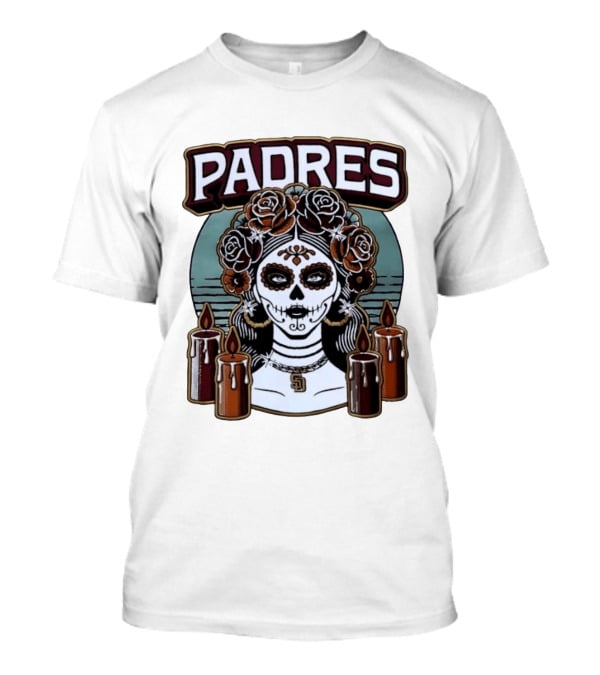 Padres Sugar Skull Woman With SD Pendant And Candles T-Shirt