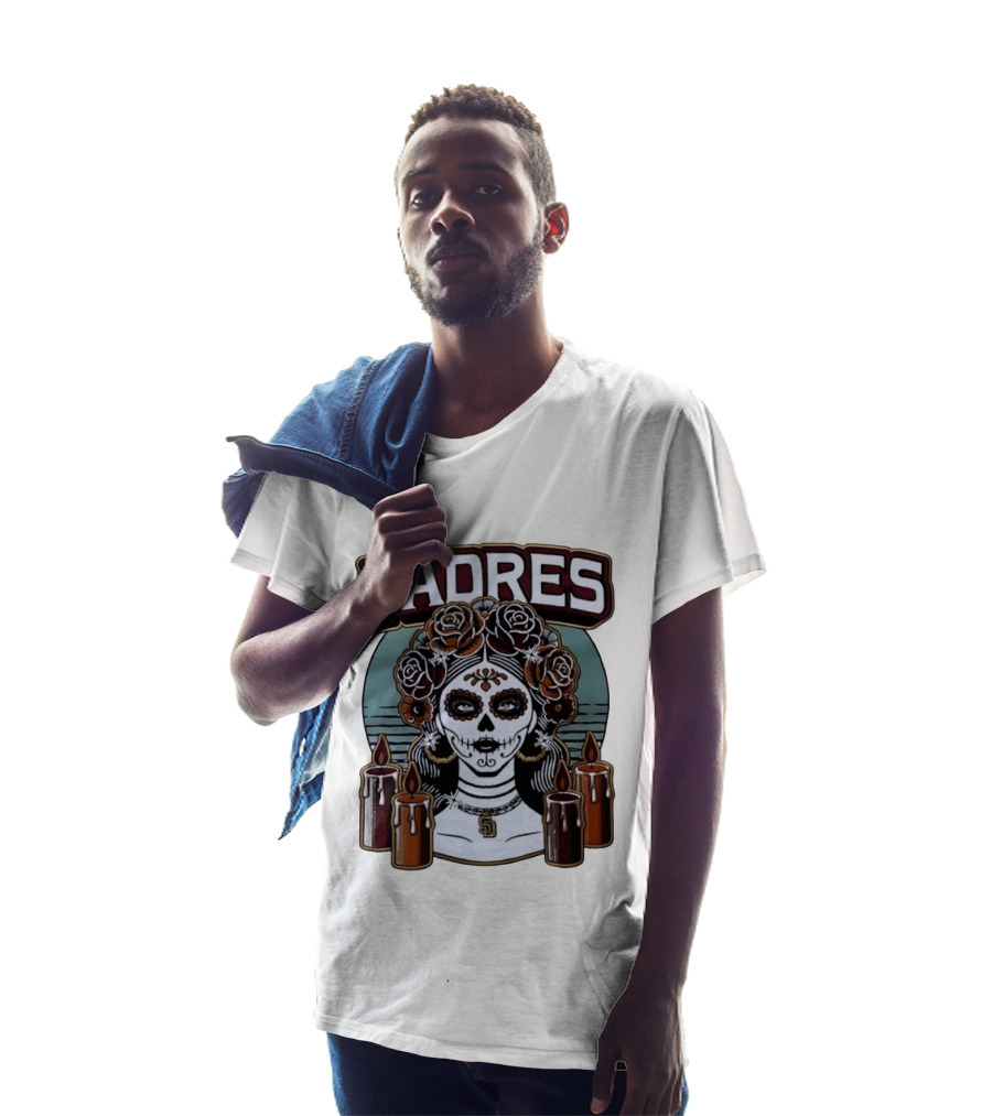 Padres Sugar Skull Woman With SD Pendant And Candles T-Shirt