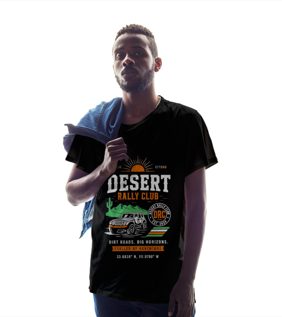 Explore Beyond Desert Rally Club Dirt Roads Big Horizons Adventure DRC 33.0939°N 111.6709°W T-Shirt