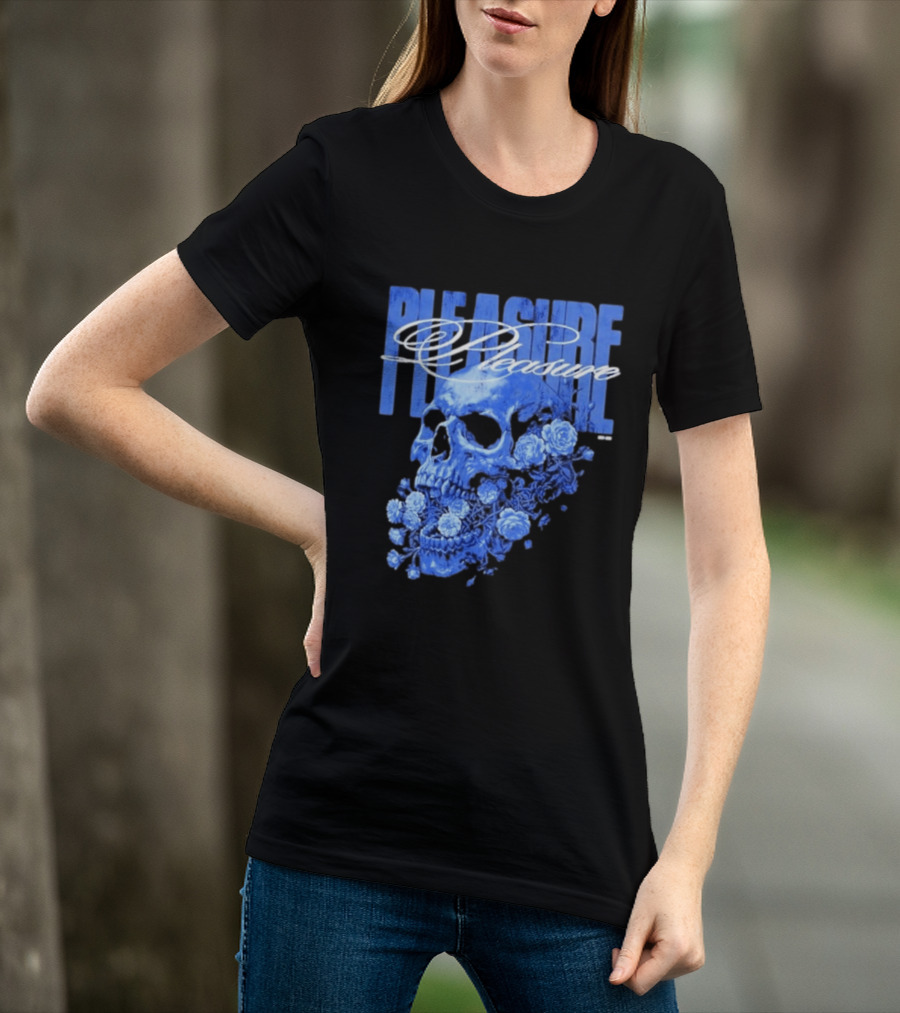 Pleasure Skull Roses Gothic Floral Blue T-Shirt