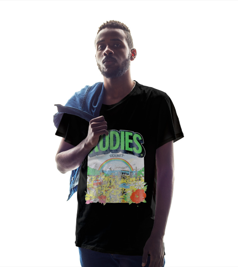Rudie's 35th Anniversary Local Party Featuring 10 Feet G Freak Factory Dustboz Colorful Celebration With Rainbow And Flowers T-Shirt
