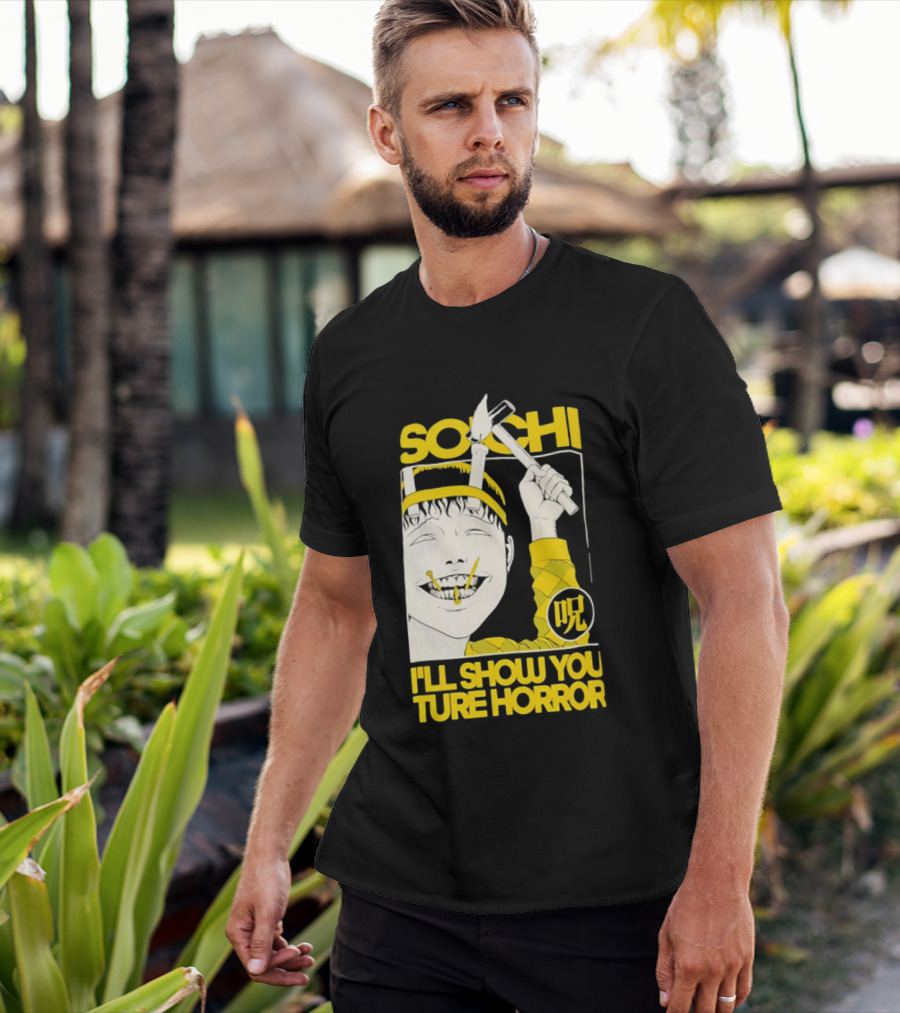 Soichi I'll Show You True Horror Junji Ito Manga Character Creepy Smile Yellow T-Shirt