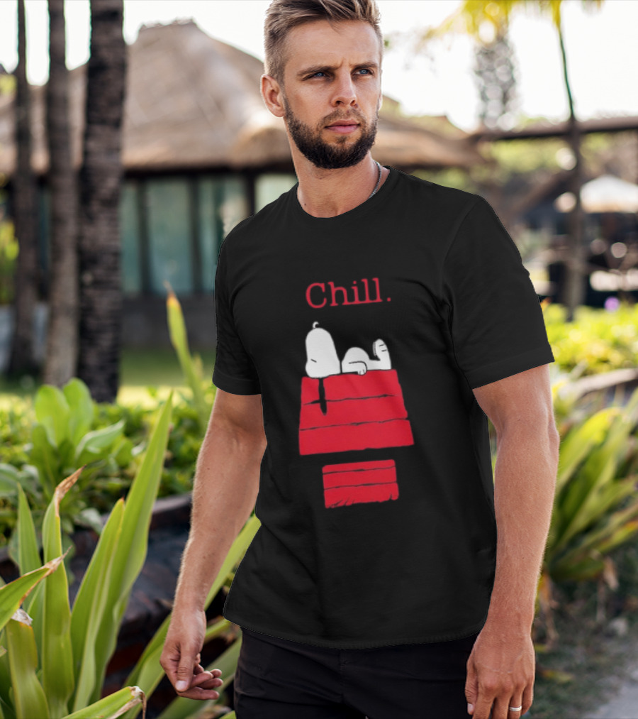 Peanuts Snoopy Chill Relaxing On Red Doghouse T-Shirt