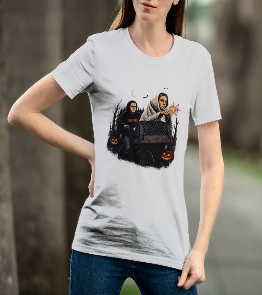 Caitlin Clark Stranger Things Indiana Halloween Bicycle Moon Pumpkin Glow Finger T-Shirt