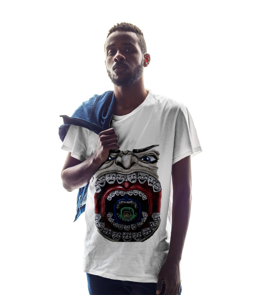 Surreal Face Theater Masks Mouth Optical Illusion T-Shirt