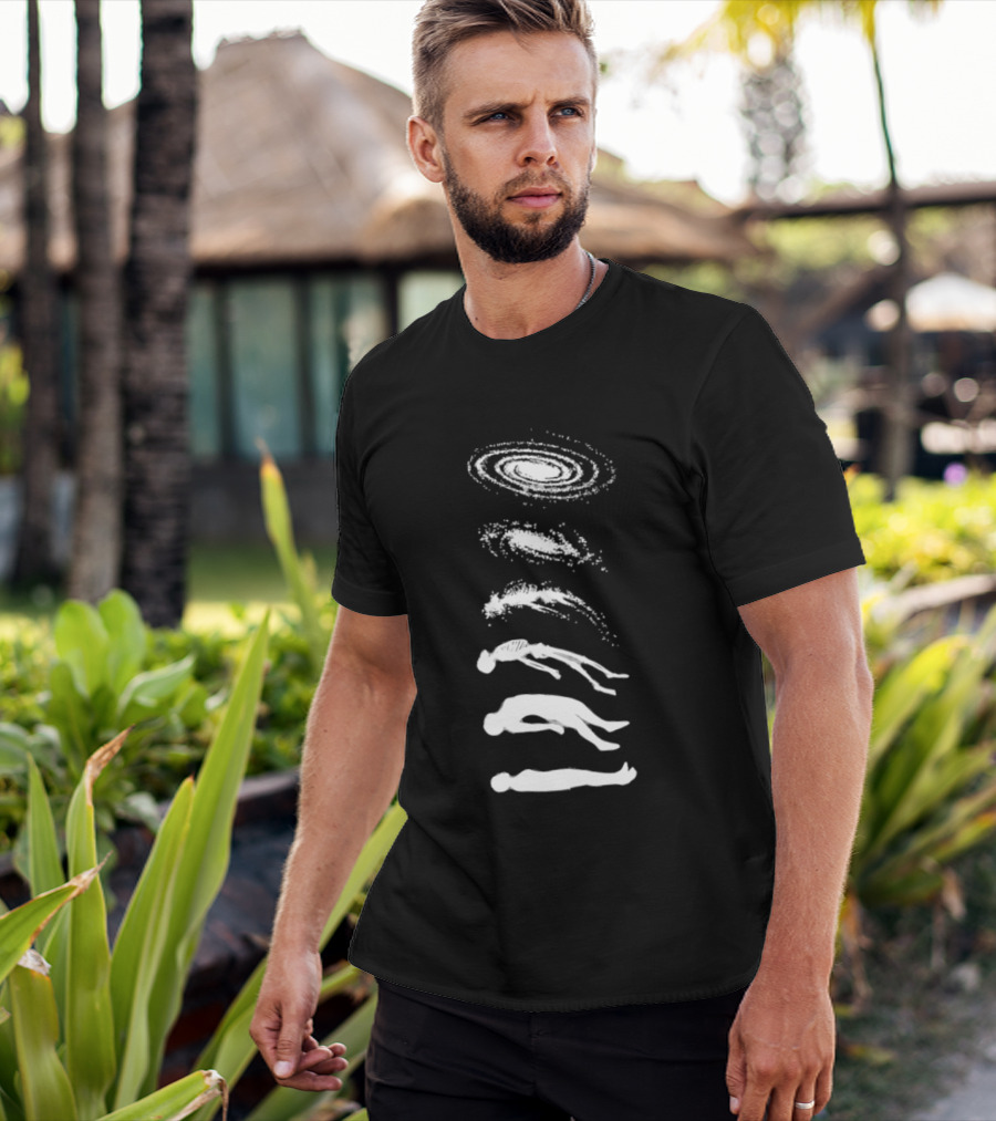 Ascending Galaxy Human Evolution Skeleton Floating Man T-Shirt