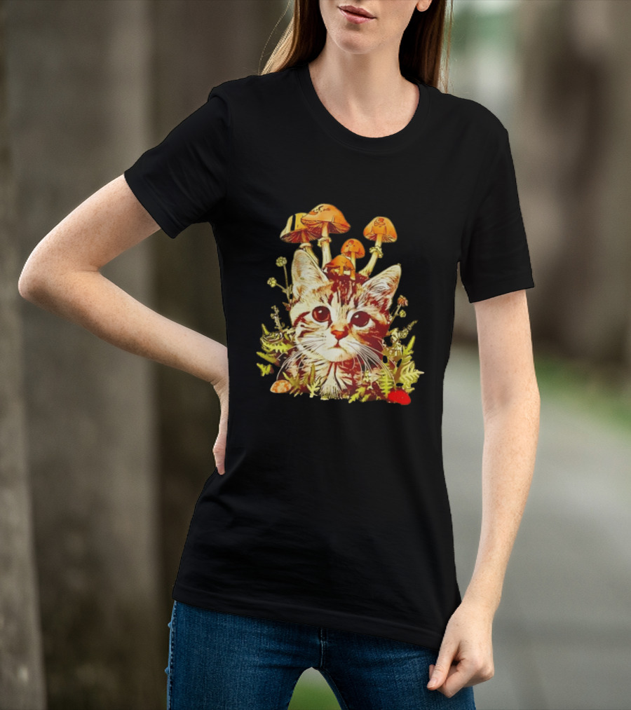 Blooming At My Own Pace Cat With Mushrooms T-Shirt