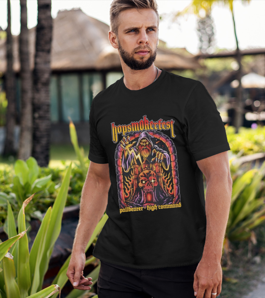 Hopsmokerfest Pallbearer High Command Wizard Lightning Bolt Skull Castle T-Shirt
