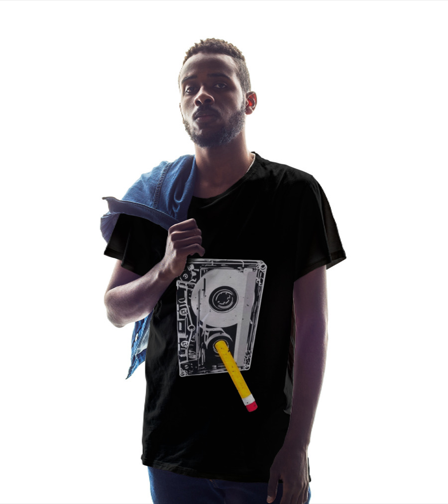 Rewind The Past Cassette Tape Pencil T-Shirt