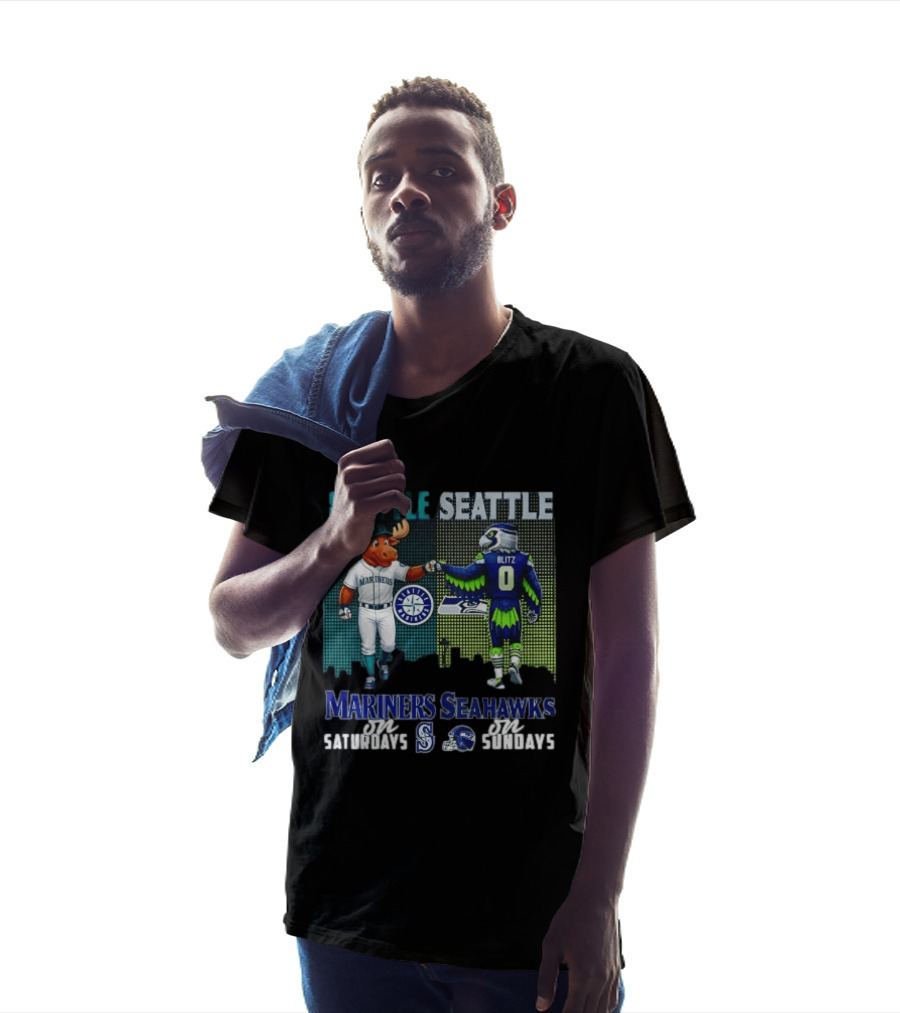 Seattle Mariners Moose And Seahawks Blitz On Saturdays Sundays T-Shirt