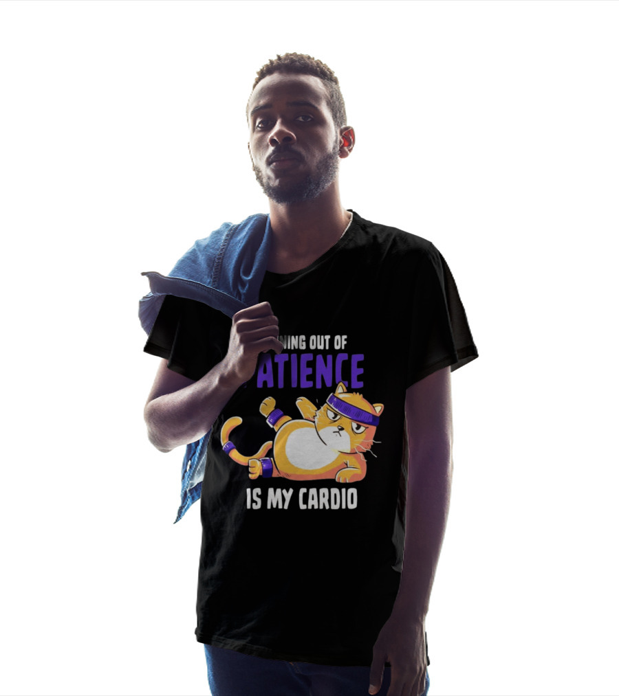 Running Out Of Patience Is My Cardio Cat Workout Humor T-Shirt