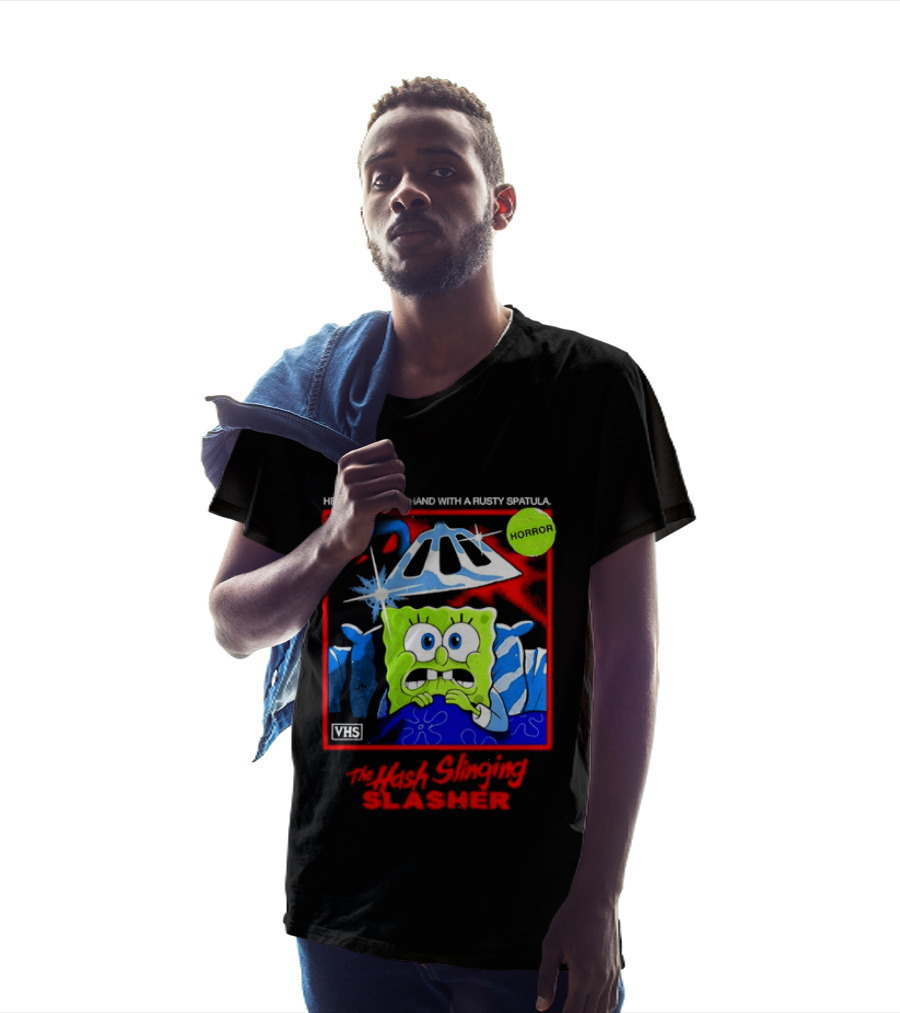 Sponge In The Hash Slinging Slasher He Replaced His Hand With A Rusty Spatula VHS T-Shirt