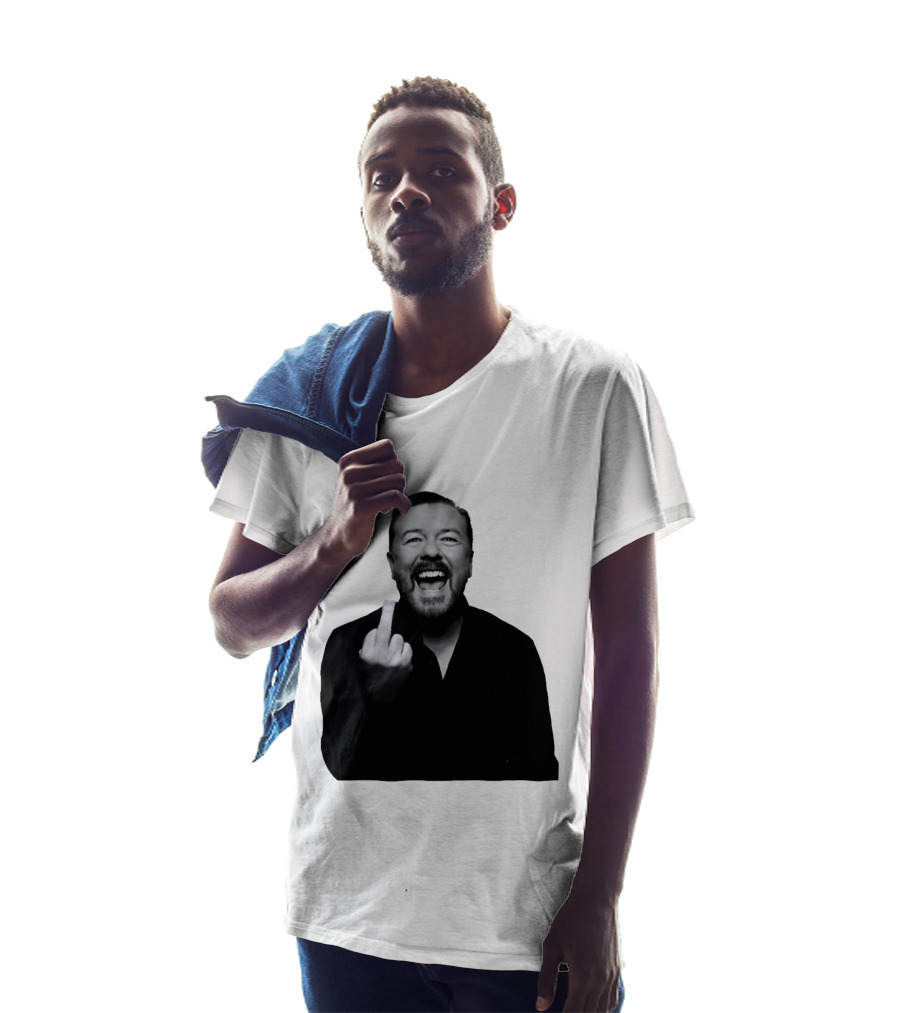 Anh Ricky Gervais Laughing Middle Finger Gesture T-Shirt