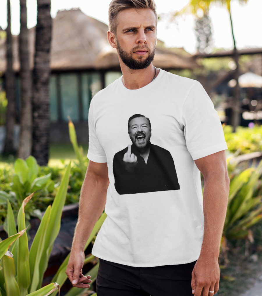 Anh Ricky Gervais Laughing Middle Finger Gesture T-Shirt